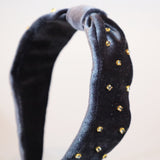 Charcoal Velour Turban Headband Gold Studs