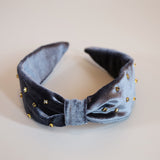 Charcoal Velour Turban Headband Gold Studs