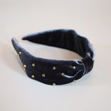 Charcoal Velour Turban Headband Gold Studs