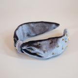 Charcoal Velour Turban Headband Gold Studs
