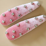 Hair Pin Velour Pink Silver Studs