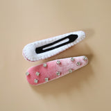 Hair Pin Velour Pink Silver Studs