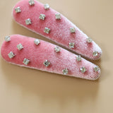 Hair Pin Velour Pink Silver Studs