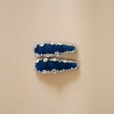 Hair Pin Velour Navy Blue Silver Studs Mix