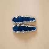 Hair Pin Velour Navy Blue Silver Studs Mix