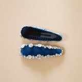Hair Pin Velour Navy Blue Silver Studs Mix