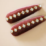 Hair Pin Velour Pink Center Studs