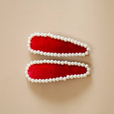 Hair Pin Velour Red Pearl
