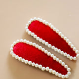 Hair Pin Velour Red Pearl
