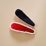 Hair Pin Velour Red Pearl