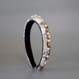 Slender Headband White Brown Pearl