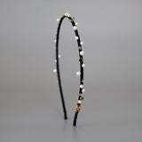 Narrow Studs Headband Navy Pearl Studs