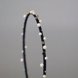 Narrow Studs Headband Navy Pearl Studs