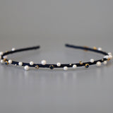 Narrow Studs Headband Navy Pearl Studs