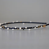 Narrow Studs Headband Navy Pearl Studs