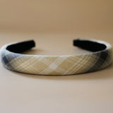 Slender Headband White Beige Check No Studs