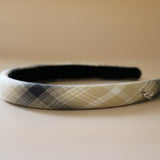 Slender Headband White Beige Check No Studs