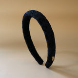 Slender Headband Black Flower No Studs