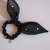 Black White Sheer Dot Ribbon Pony