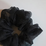 Glossy Black Organdy Scrunchie