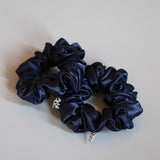 Navy Silky Satin Mini Scrunchie