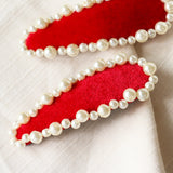 Red Velor Pearl Hair Pin