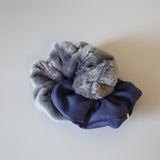Blue Grey Mouton and Suede Ring Scrunchie