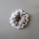 Grey White Frills Scrunchie