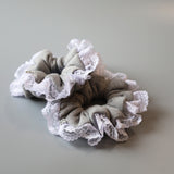 Dark Grey White Frills Scrunchie