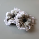 Dark Grey White Frills Scrunchie