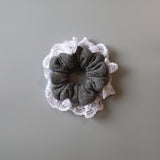 Dark Grey White Frills Scrunchie
