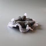 Dark Grey White Frills Scrunchie