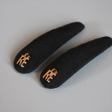 Gold Logo Black Silk Hair Pin