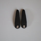 Silver Logo Black Silk Hair Pin