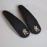 Silver Logo Black Silk Hair Pin