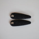 Silver Logo Black Lame Hair Pin