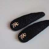 Silver Logo Black Lame Hair Pin