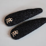 Silver Logo Black Lame Hair Pin