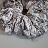 Shirring Silver Grey Velour Scrunchie
