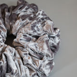 Shirring Silver Grey Velour Scrunchie