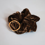 Choco Brown Velour Buckle Scrunchie