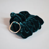 Dark Green Velour Buckle Scrunchie