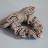 Herringbone Brown Ribbon Scrunchie