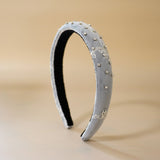 Slender Headband White Silver Studs