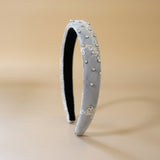 Slender Headband White Silver Studs