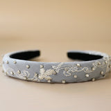 Slender Headband White Silver Studs