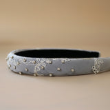 Slender Headband White Silver Studs