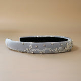 Slender Headband White Silver Studs