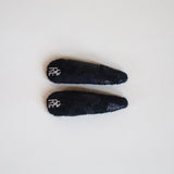 Hair Pin Black Leopard Silver Logo
