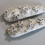 Hair Pin Velour Silver Ribbon